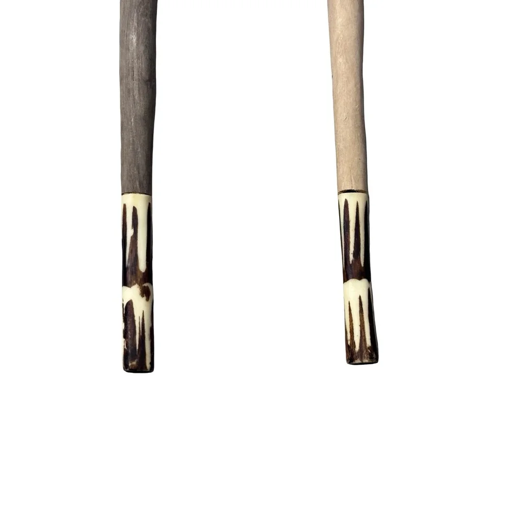 Hand Carved Wooden Salad Servers Bone Inlay Batik Handle‎ Dark Wood 12 Inch Set
